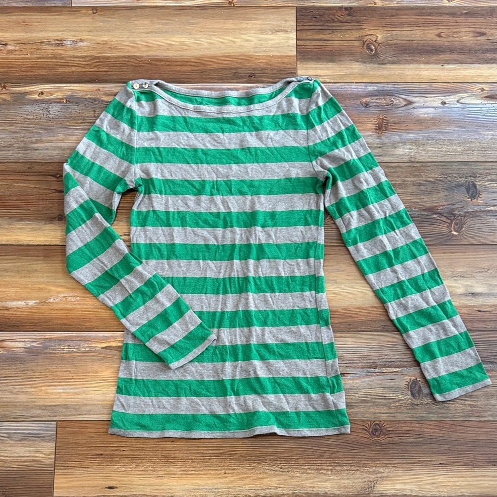 Old Navy Green and Gray Striped Top
